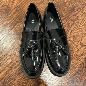 Zara Black Patent Tassel Loafer